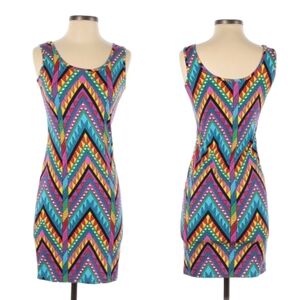 Asos Bodycon Dress Womens Size 6 Multicolor Tribal Print Sleeveless Mini Dress